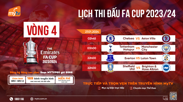 Trực tiếp vòng 4 cúp FA trên MyTV: Đại chiến Tottenham - Man City!